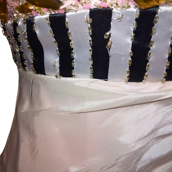 CAMILLE LA VIE STRAPLESS CRYSTAL PINK & BLACK STRIPED PARTY/WEDDING GOWN DRESS - Picture 7 of 7